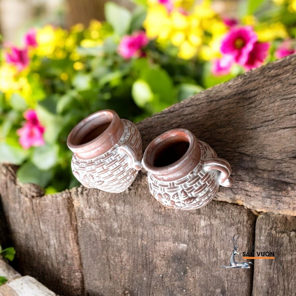 Chậu Treo Ốp Tường Gốm Đất Nung Kiểu Bình 2 Quai - Gốm Sứ Sân Vườn