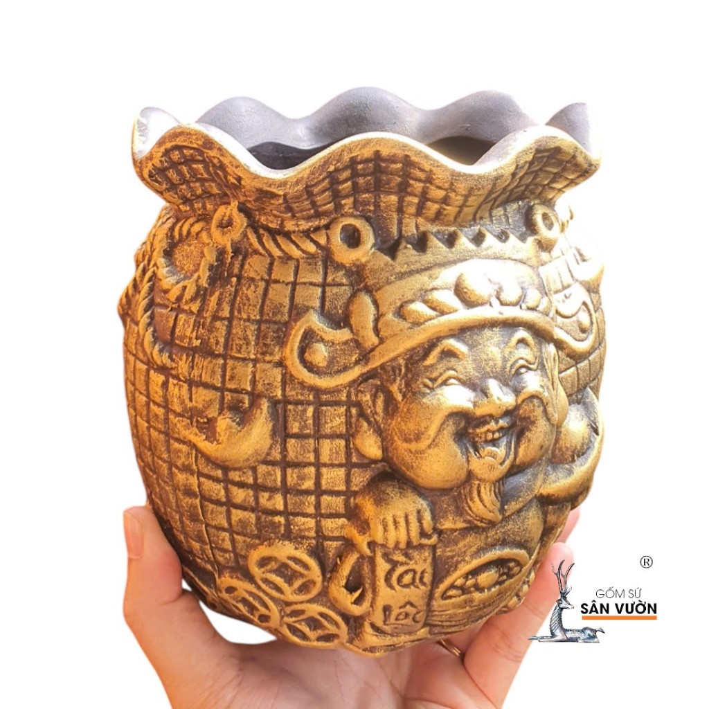 Chậu Gốm Đất Nung Hình Thần Tài - Gốm Sứ Sân Vườn
