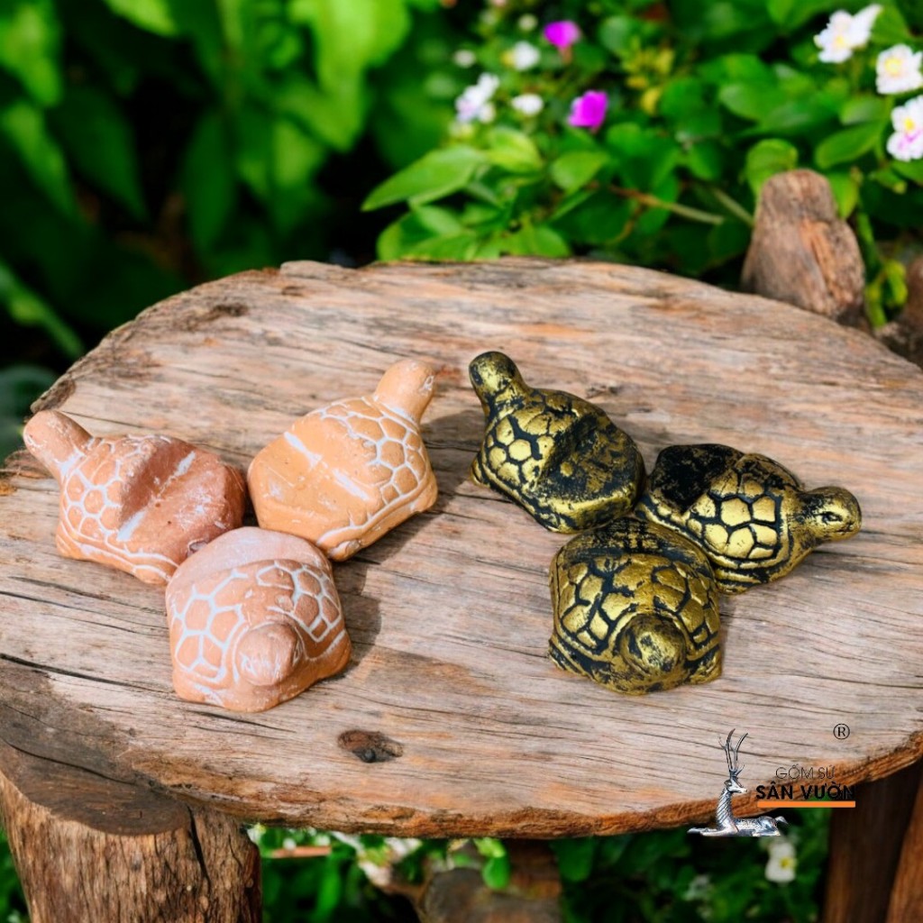 Bộ 3 Viên Kê Chậu Gốm Đất Nung Hình Rùa - Gốm Sứ Sân Vườn