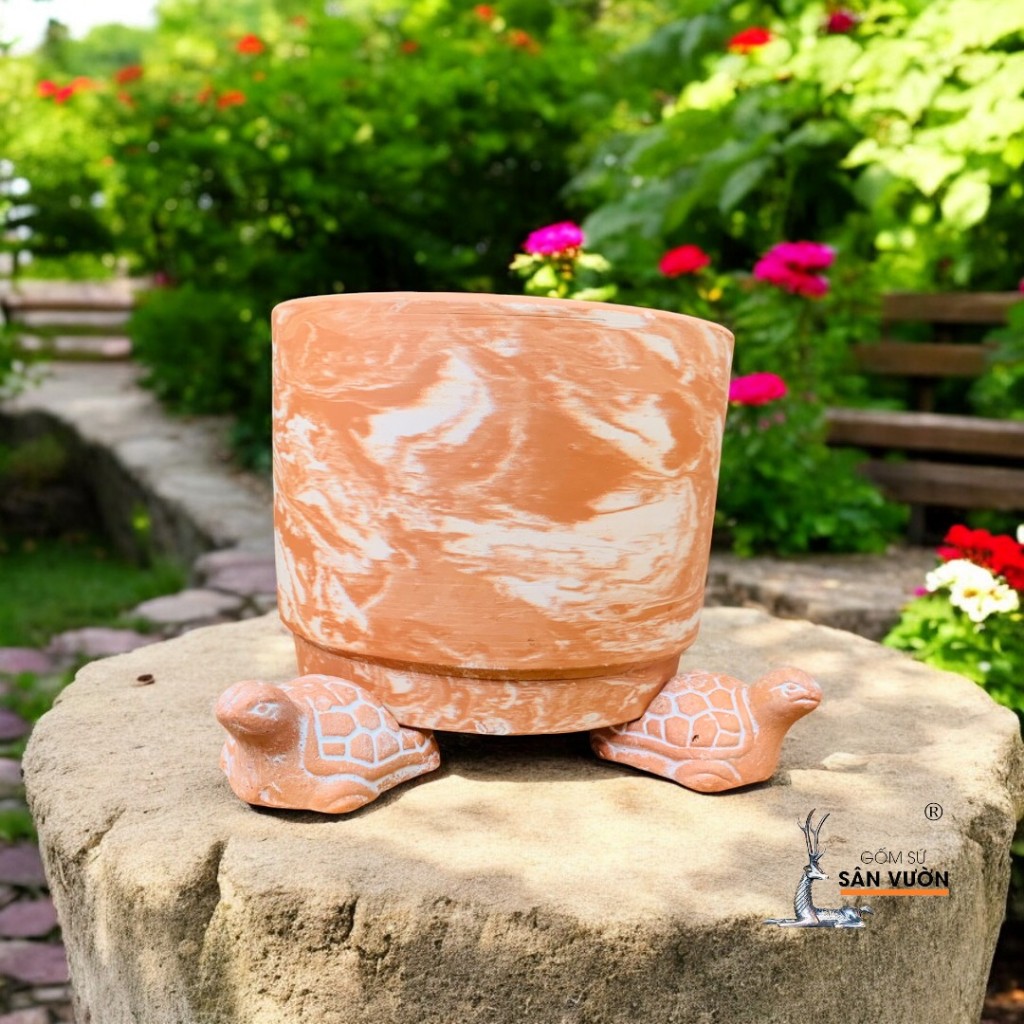 Bộ 3 Viên Kê Chậu Gốm Đất Nung Hình Rùa - Gốm Sứ Sân Vườn
