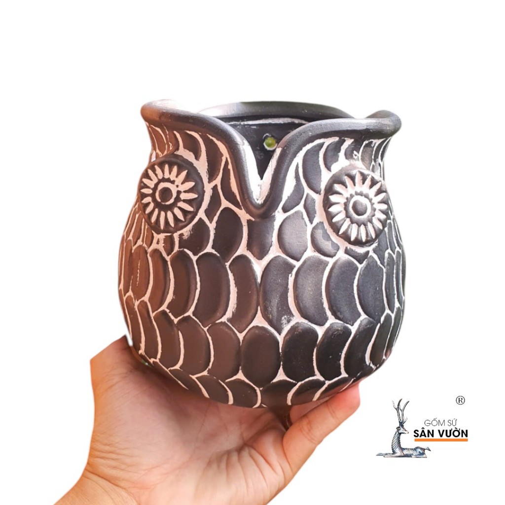 Chậu Treo Gốm Đất Nung Hình Cú - Gốm Sứ Sân Vườn