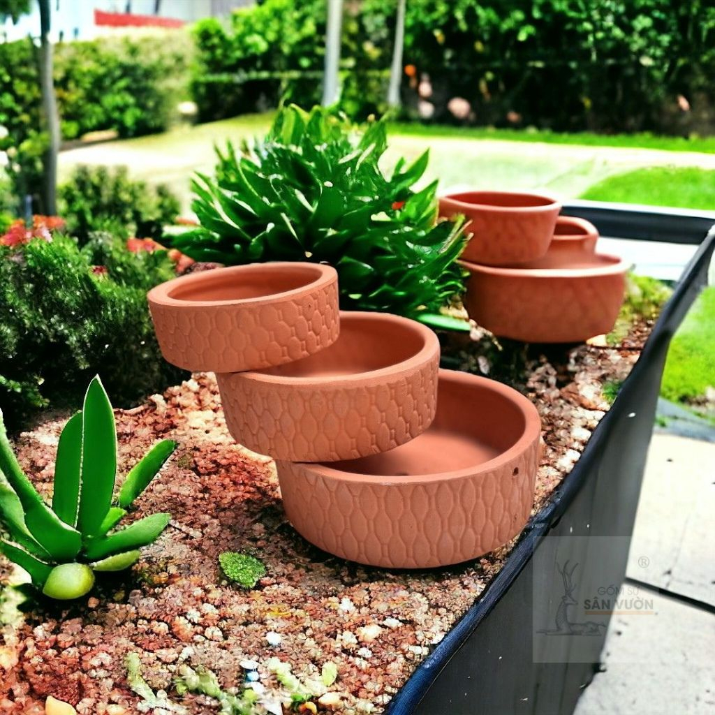 Chậu Gốm Đất Nung Hình Gốc Cây Thấp - Gốm Sứ Sân Vườn