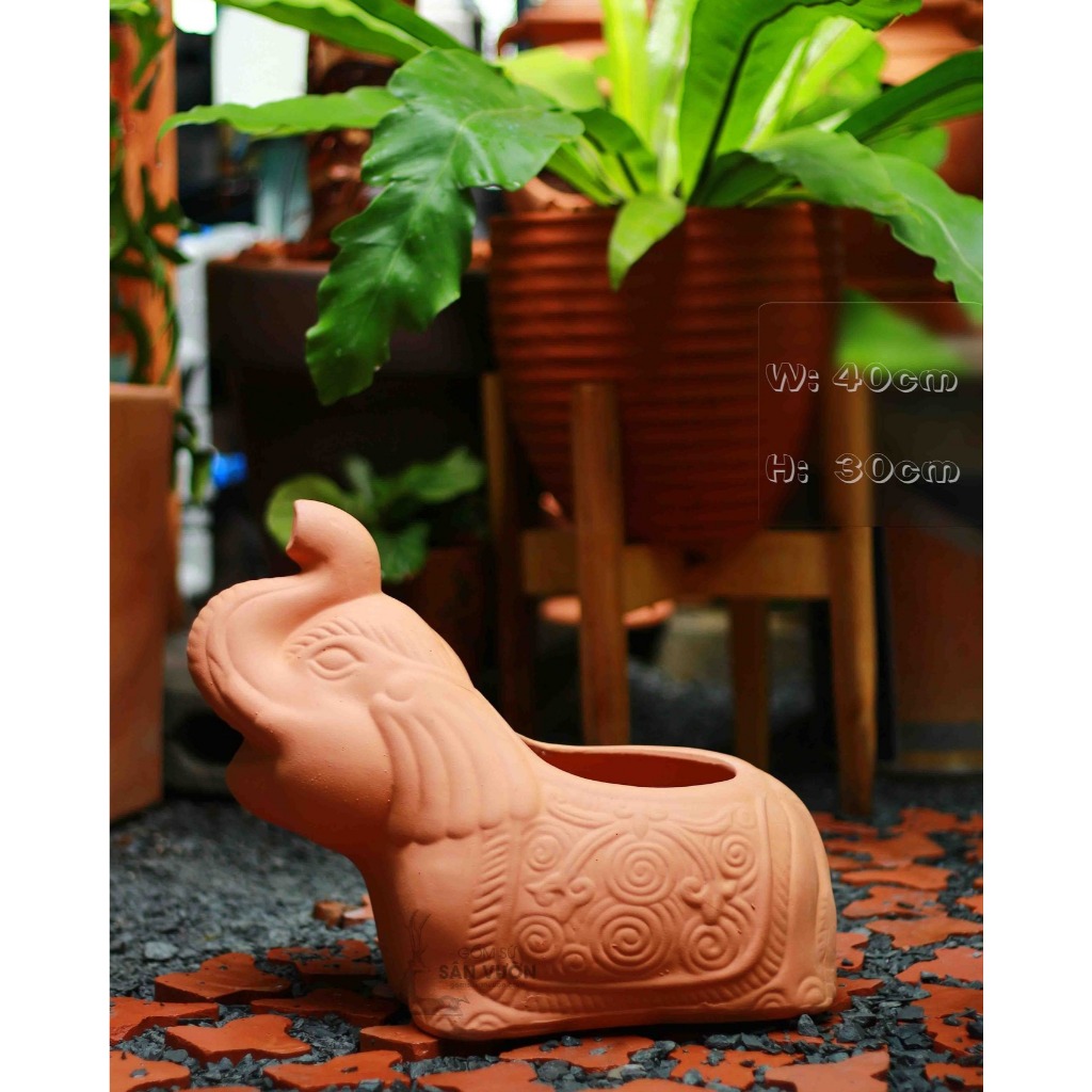 Chậu Gốm Đất Nung Hình Chú Voi Lùn - Gốm Sứ Sân Vườn - Chậu Decor Sân Vườn