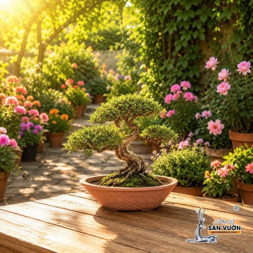 Chậu Đất Nung Dáng Dẹt Vân Tổ Ong Thích Hợp Trồng Bonsai - Gốm Sứ Sân Vườn