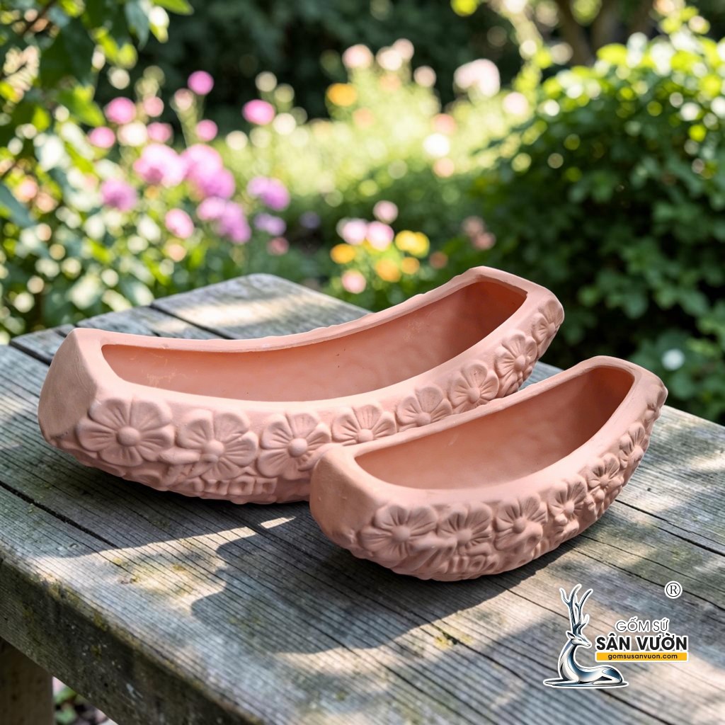 Chậu Gốm Đất Nung Thuyền Hoa Thuận Buồm Xuôi Gió - Gốm Sứ Sân Vườn