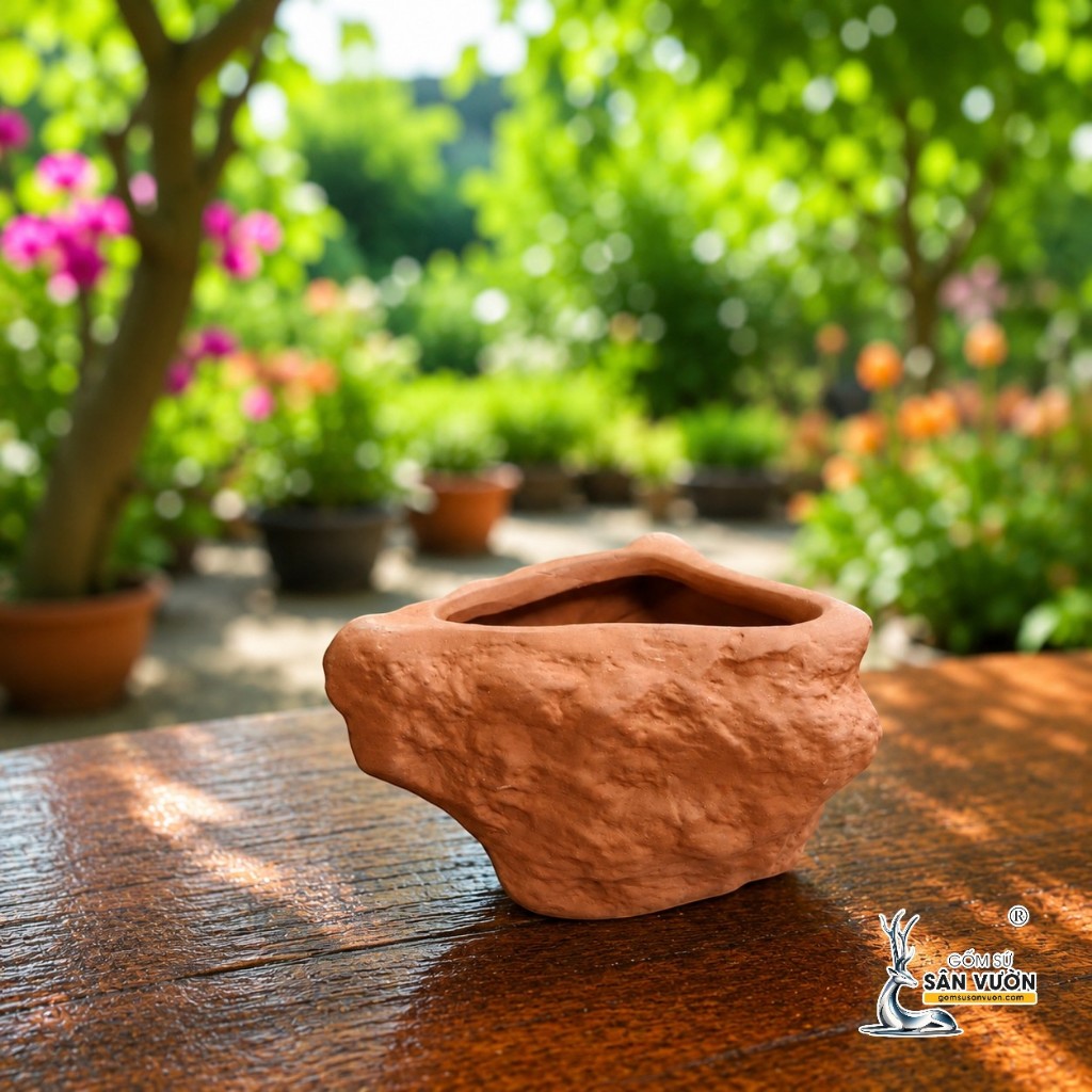 Chậu Gốm Đất Nung Hình Trái Tim Đá - Gốm Sứ Sân Vườn
