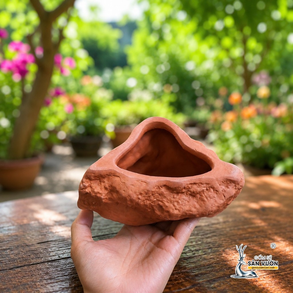 Chậu Gốm Đất Nung Hình Trái Tim Đá - Gốm Sứ Sân Vườn