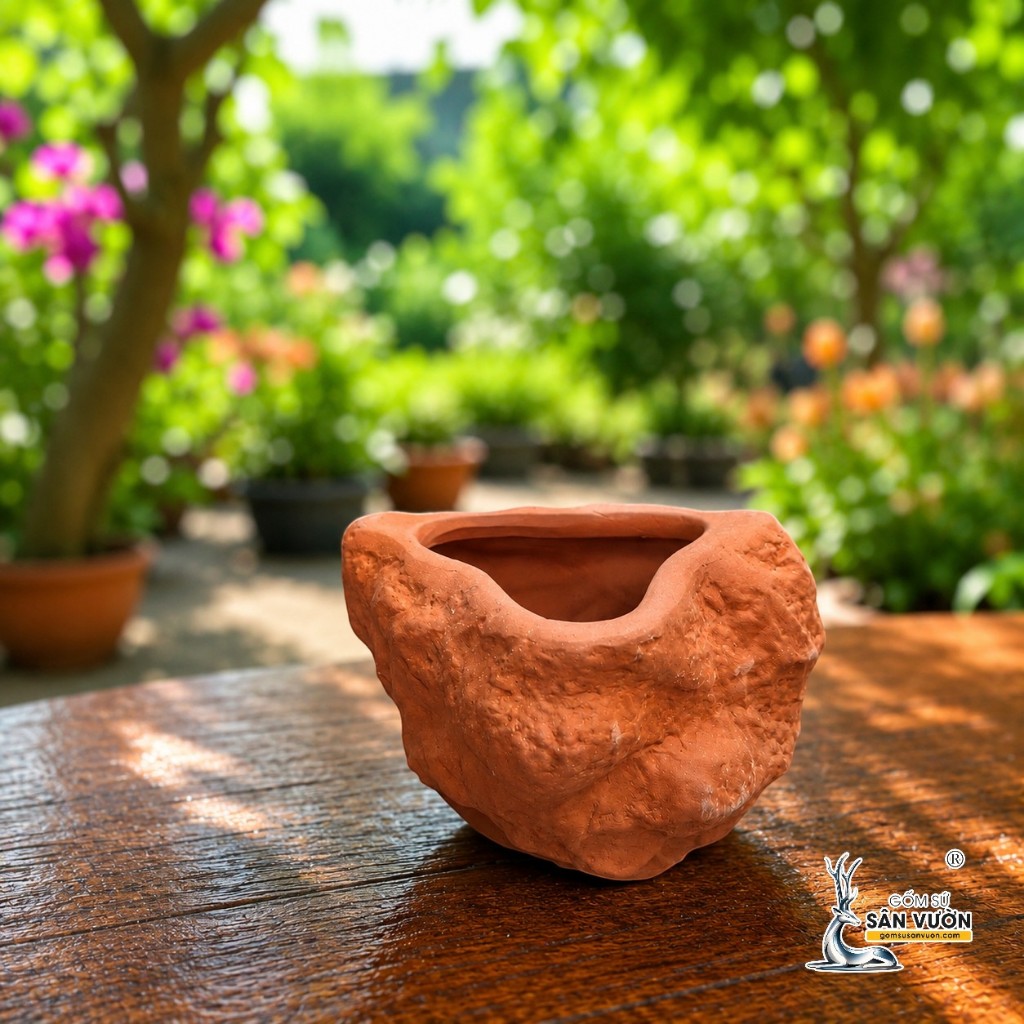 Chậu Gốm Đất Nung Hình Trái Tim Đá - Gốm Sứ Sân Vườn