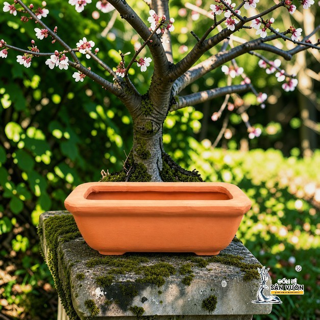 Chậu Gốm Đất Nung Hình Chữ Nhật Bo Góc Trồng Bonsai - Gốm Sứ Sân Vườn