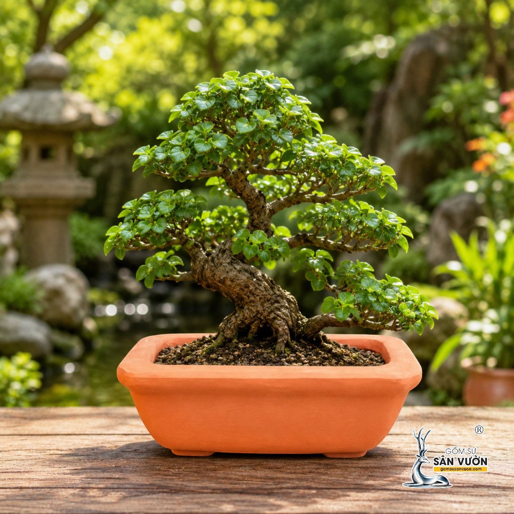 Chậu Gốm Đất Nung Hình Chữ Nhật Bo Góc Trồng Bonsai - Gốm Sứ Sân Vườn