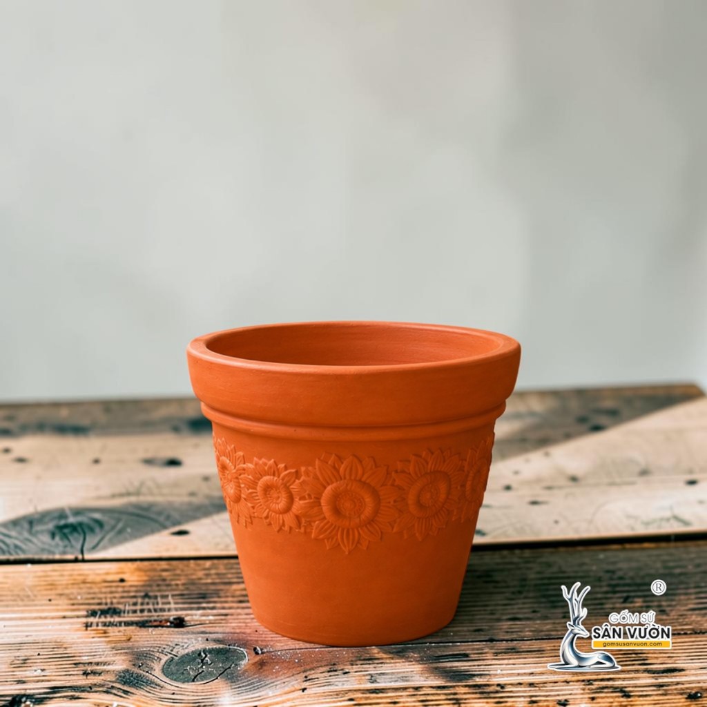 Bộ 3 Chậu Ly Gờ Vân Hoa Hướng Dương - Gốm Sứ Sân Vườn