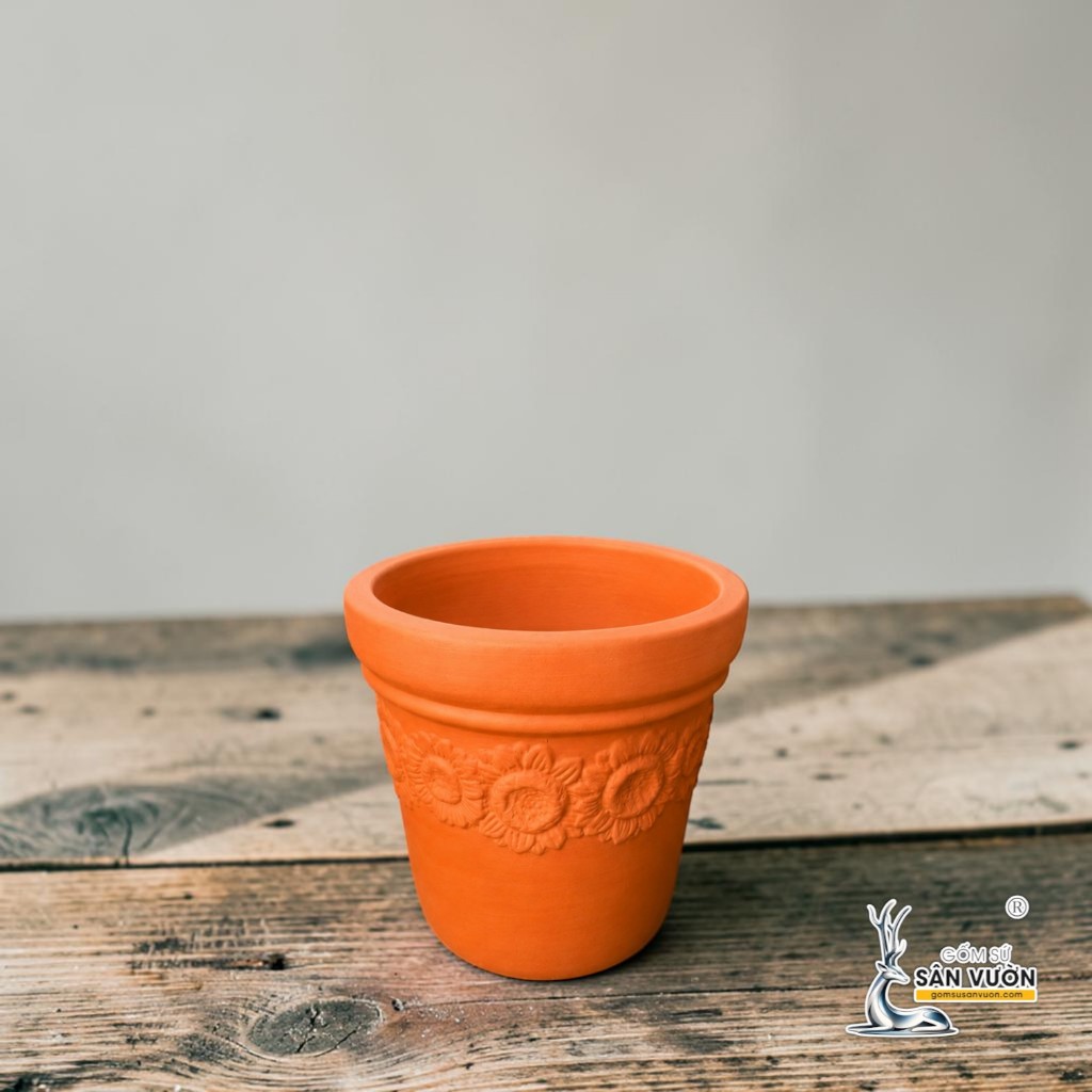 Bộ 3 Chậu Ly Gờ Vân Hoa Hướng Dương - Gốm Sứ Sân Vườn