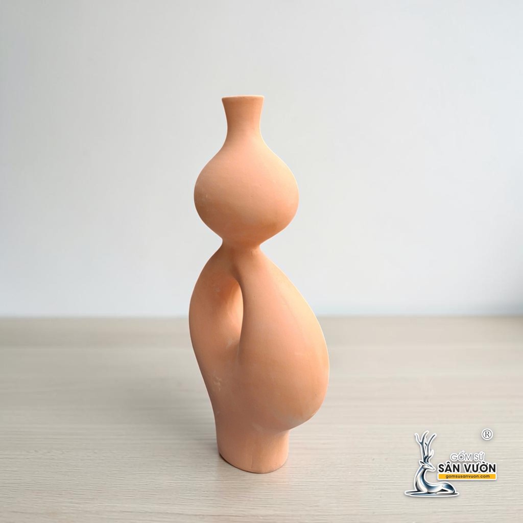 Bình Gốm Hồ Lô Xuyên Tâm - Cao 24 cm x Miệng  3,5 cm - Gốm Sứ Sân Vườn