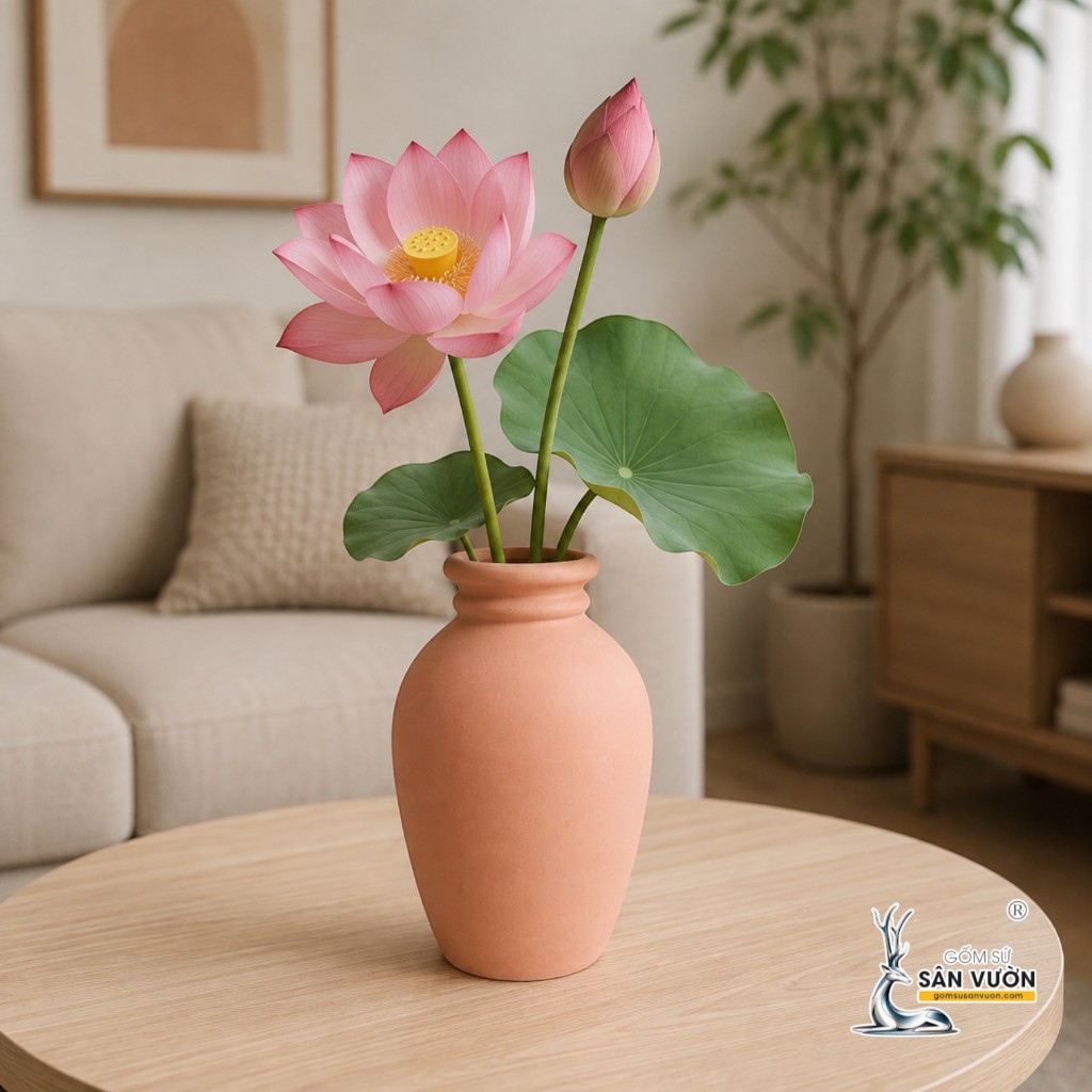 Bình Gốm Bầu Miệng Loe - Cao 27cm x Miệng 8cm - Gốm Sứ Sân Vườn