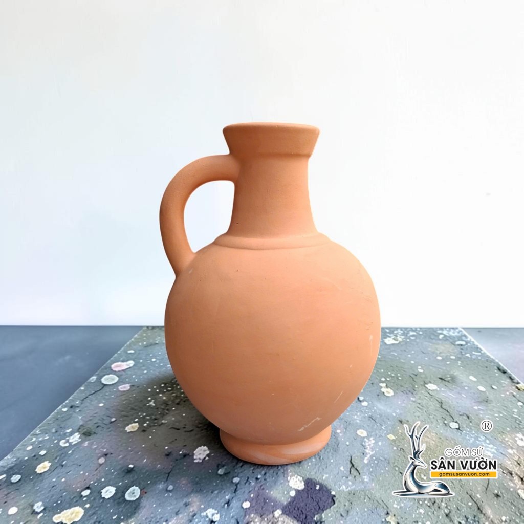 Bình Gốm Cổ Cao 1 Quai - Cao 29cm x Miệng 8cm - Gốm Sứ Sân Vườn