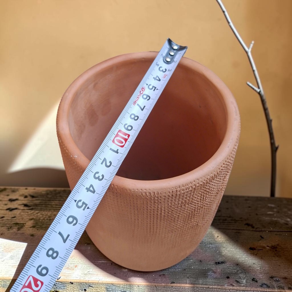 Chậu Gốm Đất Nung Hình Ống Vân Hoa Cúc/ Vân Lưới Cào - Cao 23cm x Đường Kính 13cm - Gốm Sứ Sân Vườn