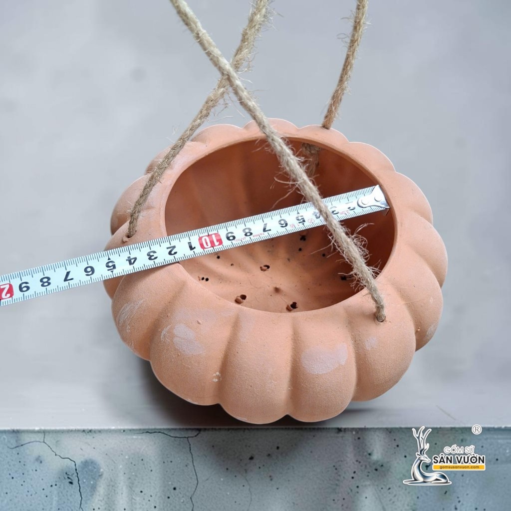Chậu Treo Dây Gốm Đất Nung Hình Bí Ngô 18 x 10 cm - Gốm Sứ Sân Vườn