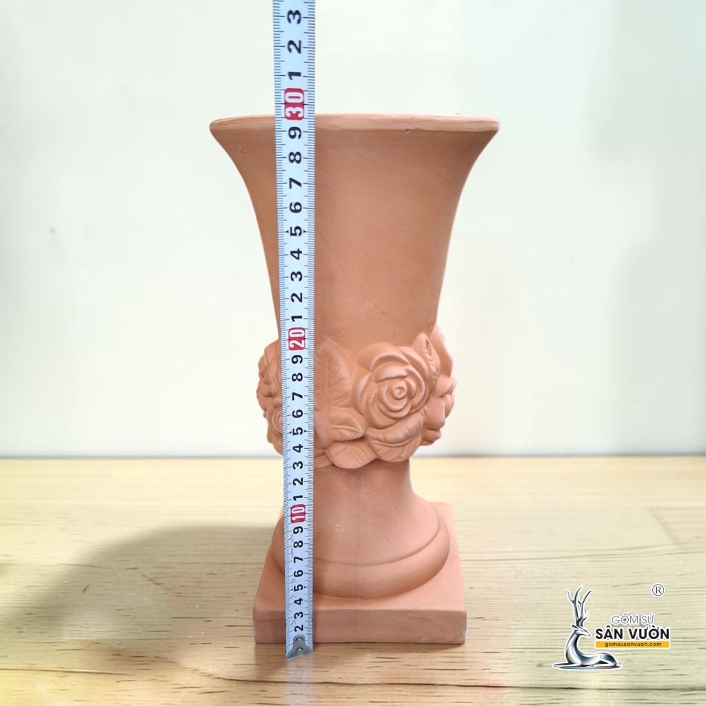 Bình Gốm Đất Nung Vân Hoa Hồng 15 x 30 cm 2 Kiểu - Gốm Sứ Sân Vườn