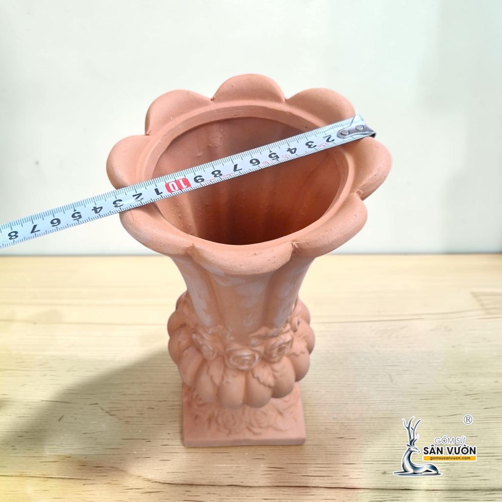 Bình Gốm Đất Nung Vân Hoa Hồng 15 x 30 cm 2 Kiểu - Gốm Sứ Sân Vườn