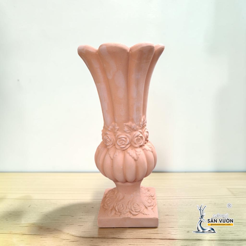 Bình Gốm Đất Nung Vân Hoa Hồng 15 x 30 cm 2 Kiểu - Gốm Sứ Sân Vườn