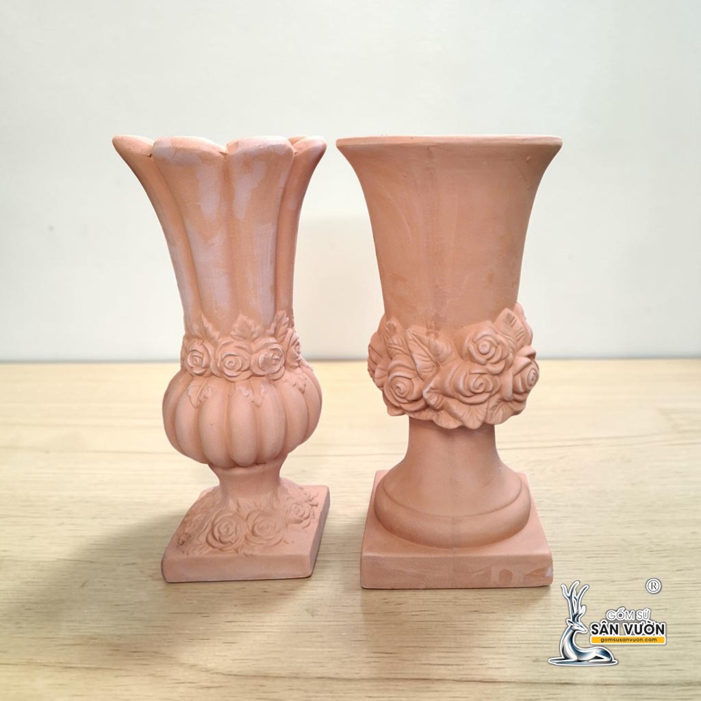 Bình Gốm Đất Nung Vân Hoa Hồng 15 x 30 cm 2 Kiểu - Gốm Sứ Sân Vườn