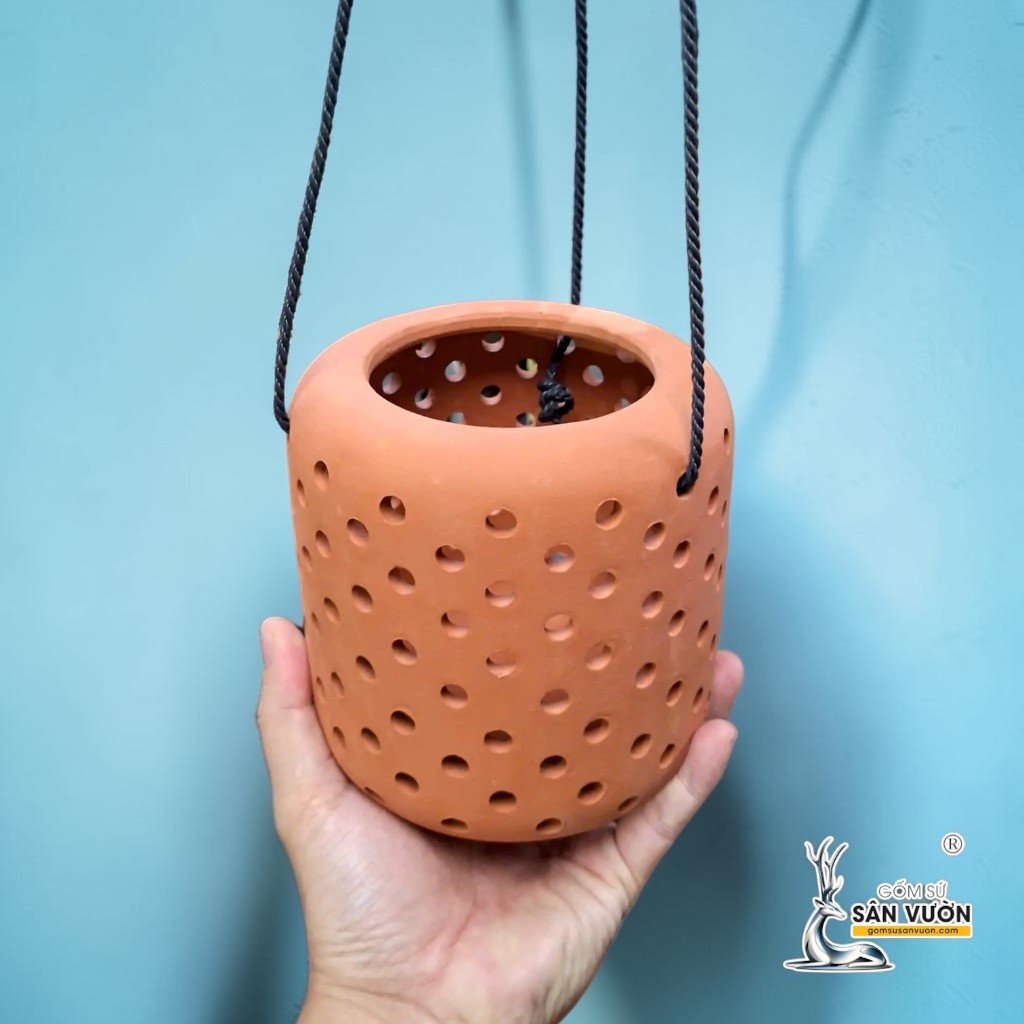 Chậu Treo Dây Gốm Đất Nung Kiểu Lộng 15cm & 25cm - Gốm Sứ Sân Vườn
