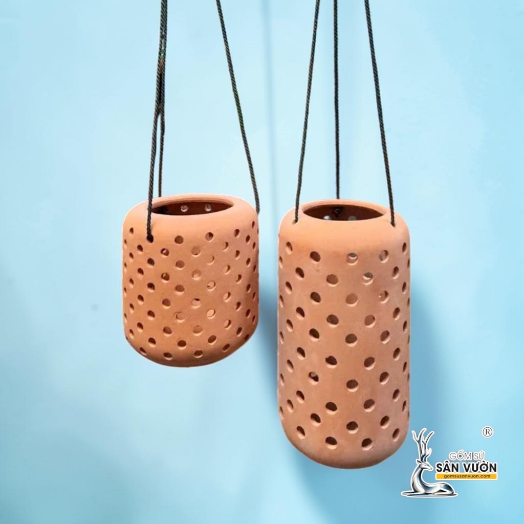 Chậu Treo Dây Gốm Đất Nung Kiểu Lộng 15cm & 25cm - Gốm Sứ Sân Vườn