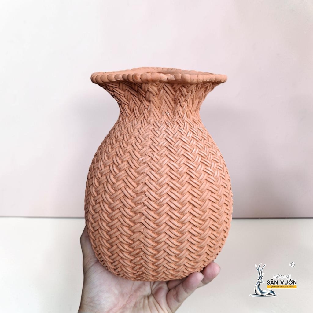 Bình Gốm Đất Nung Hình Túi Lộc 22cm - Gốm Sứ Sân Vườn
