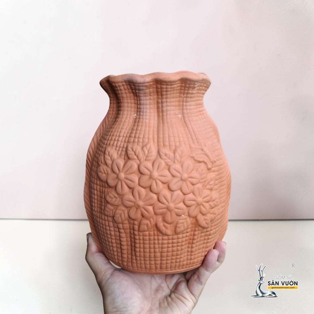 Bình Gốm Đất Nung Hình Túi Lộc 22cm - Gốm Sứ Sân Vườn