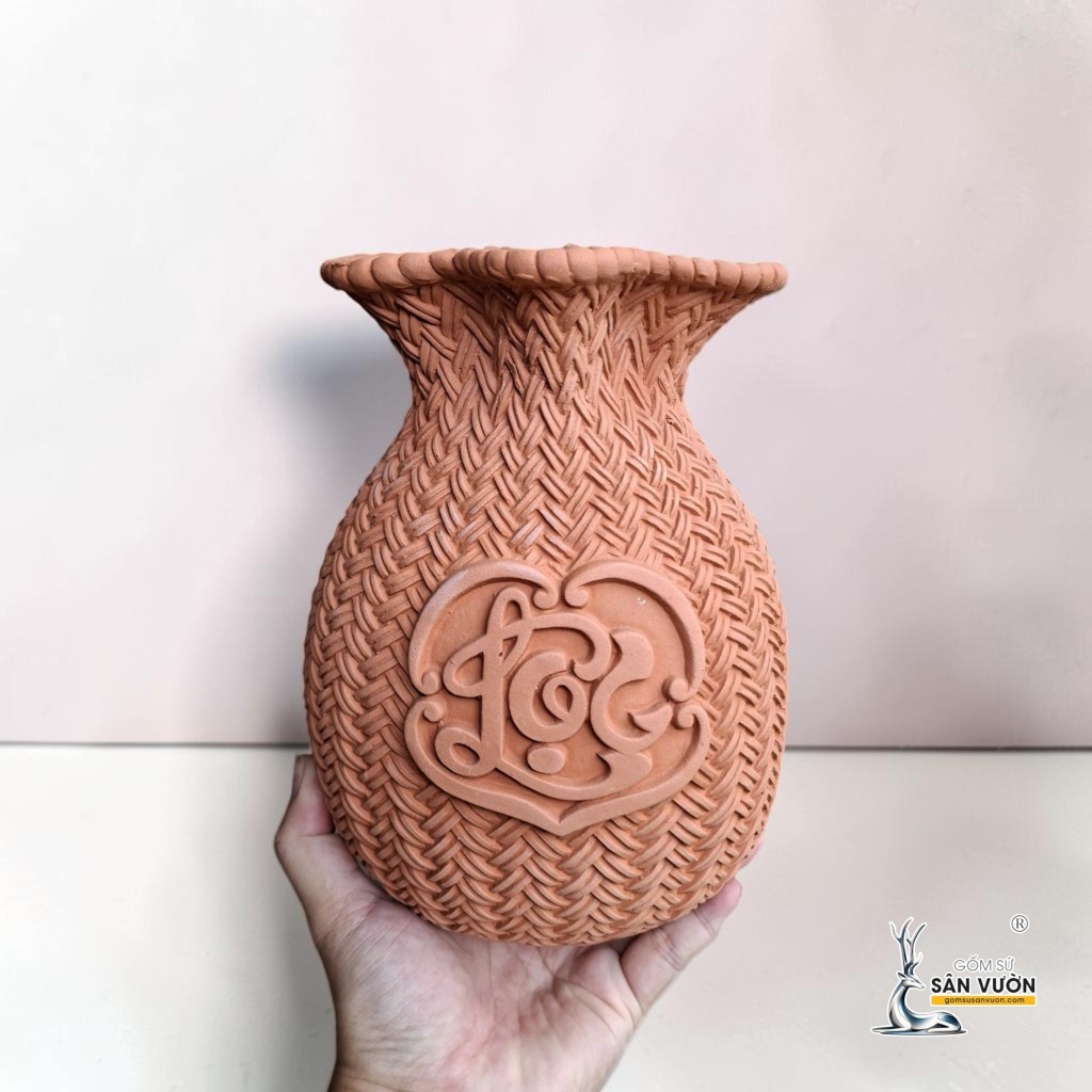 Bình Gốm Đất Nung Hình Túi Lộc 22cm - Gốm Sứ Sân Vườn