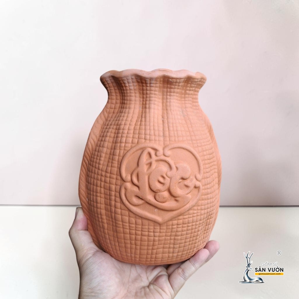 Bình Gốm Đất Nung Hình Túi Lộc 22cm - Gốm Sứ Sân Vườn