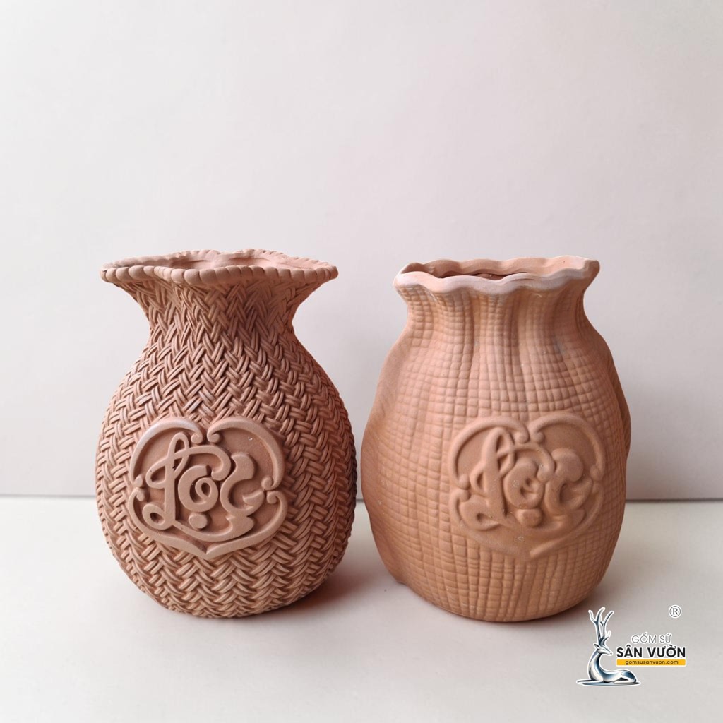Bình Gốm Đất Nung Hình Túi Lộc 22cm - Gốm Sứ Sân Vườn