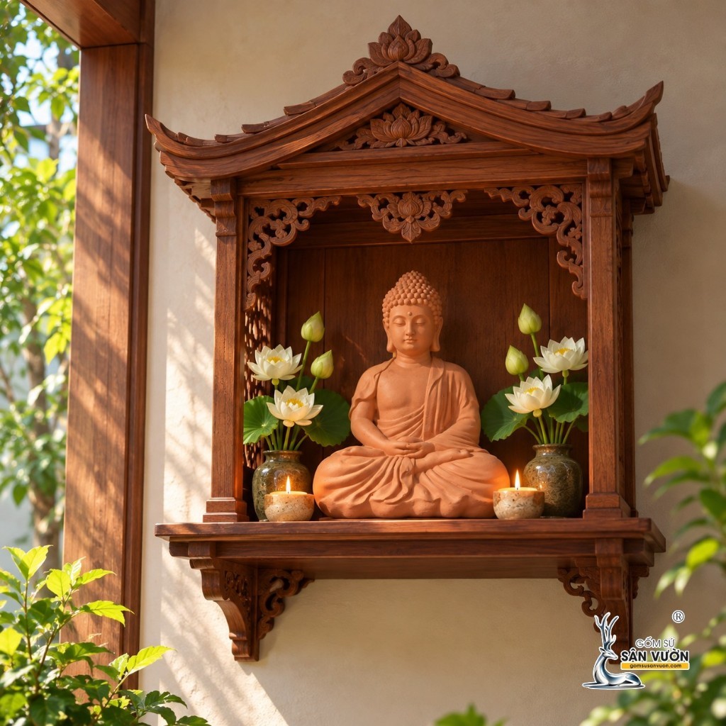Tượng Gốm Đất Nung Hình Phật Ngồi Khoanh Chân - Gốm Sứ Sân Vườn