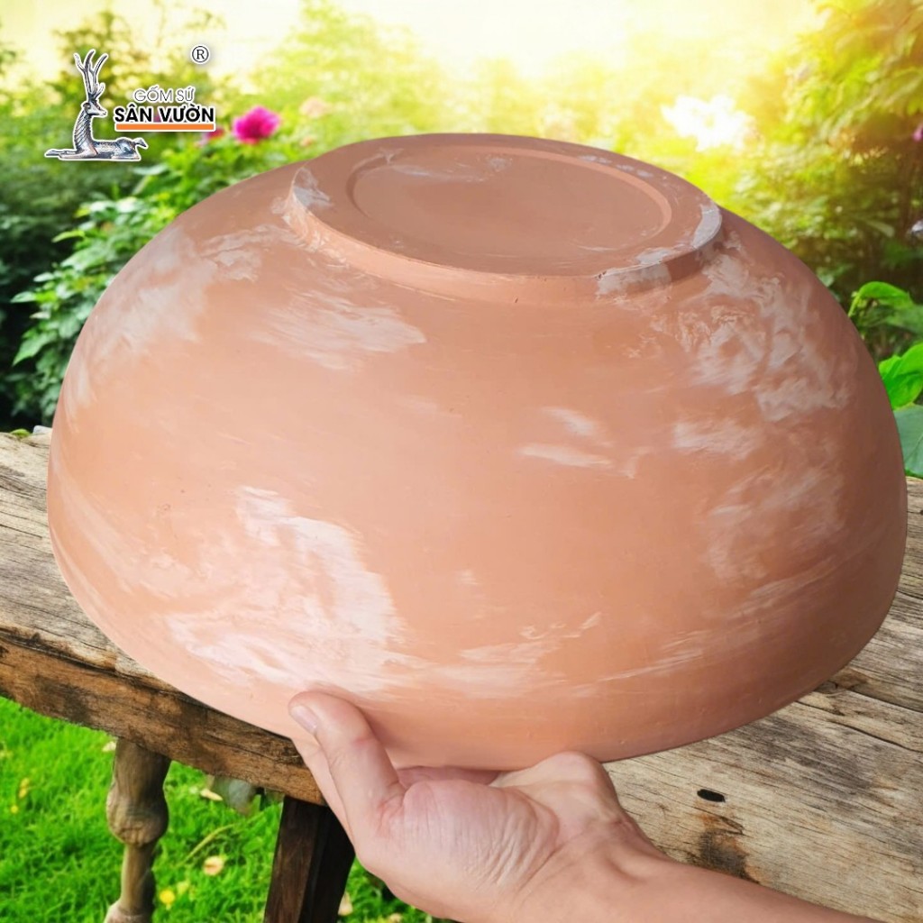 Chậu Nuôi Cá, Trồng Sen Gốm Đất Nung Vân Marble, Có Tráng Men Lòng Chống Nước - Gốm Sứ Sân Vườn