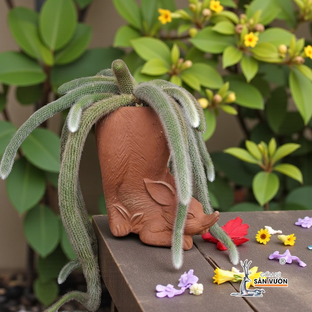 Chậu Gốm Đất Nung Hình Con Cáo - Gốm Sứ Sân Vườn