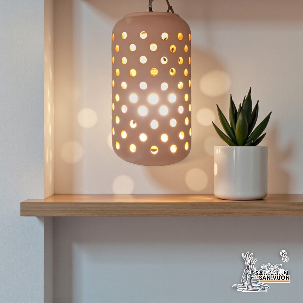 Đèn Gốm Đất Nung Dáng Tổ Ong Treo ( Chỉ Có Chụp Đèn Bên Ngoài) - Gốm Sứ Sân Vườn - GSSV
