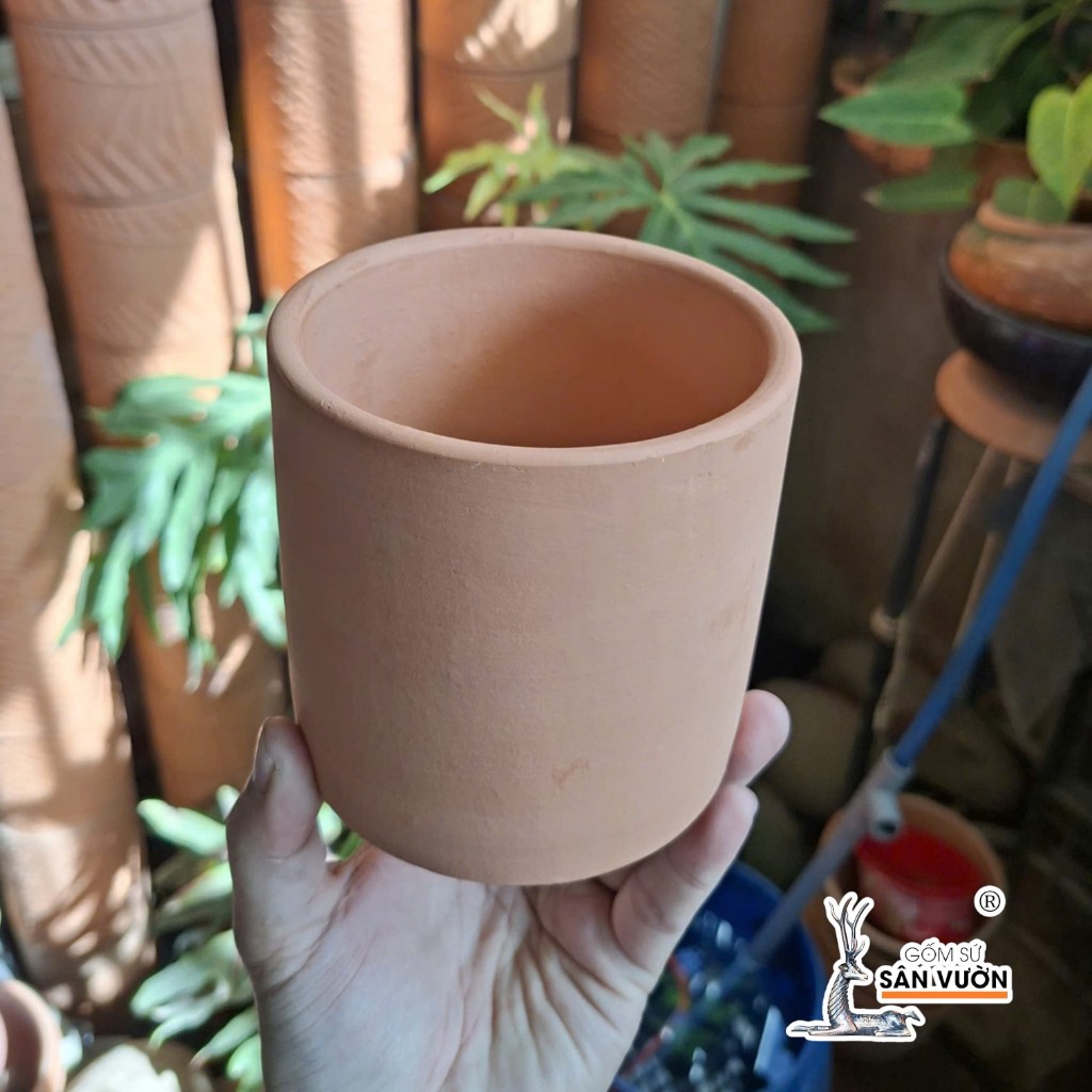 Chậu Gốm Đất Nung Trồng Cây Dáng Trụ Trơn - Gốm Sứ Sân Vườn