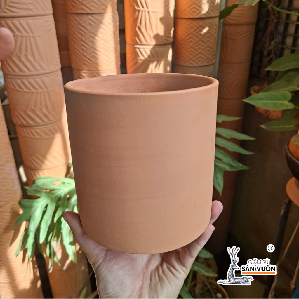 Chậu Gốm Đất Nung Trồng Cây Dáng Trụ Trơn - Gốm Sứ Sân Vườn