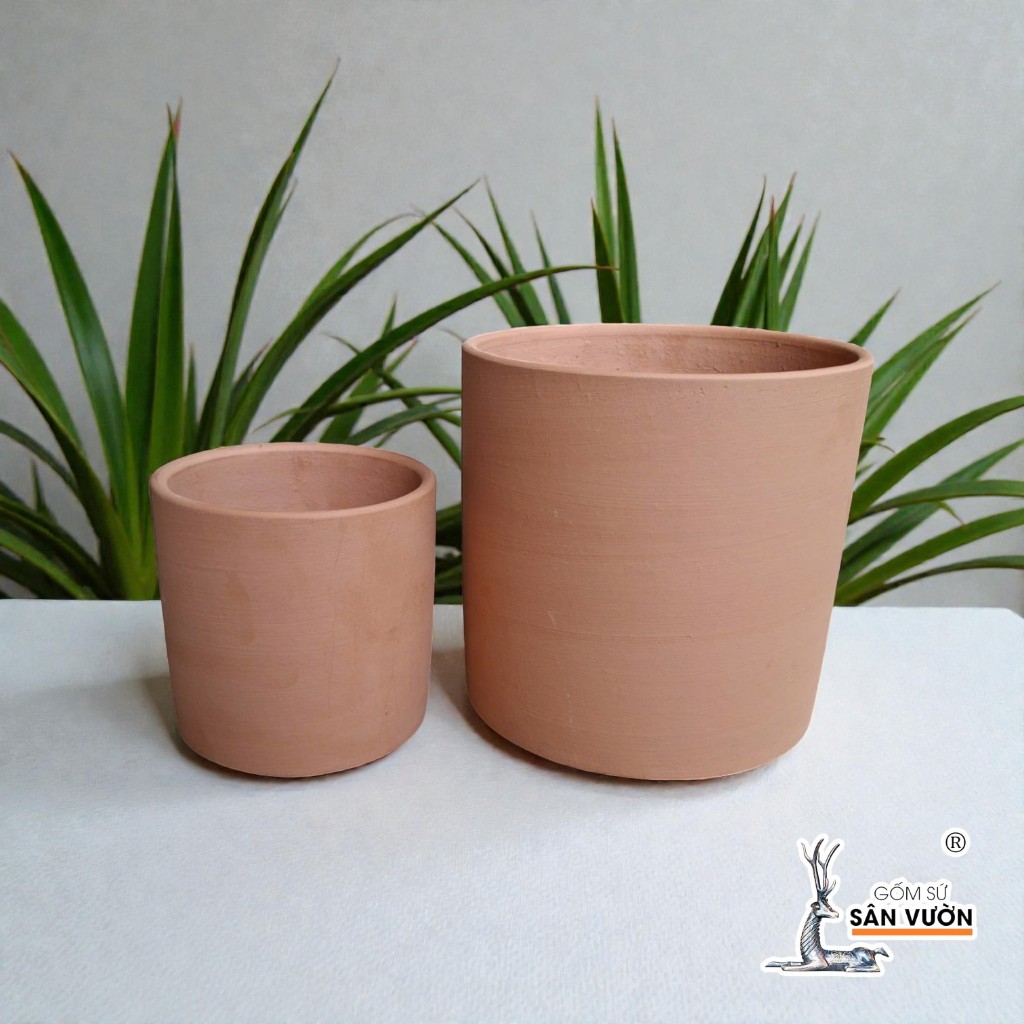 Chậu Gốm Đất Nung Trồng Cây Dáng Trụ Trơn - Gốm Sứ Sân Vườn