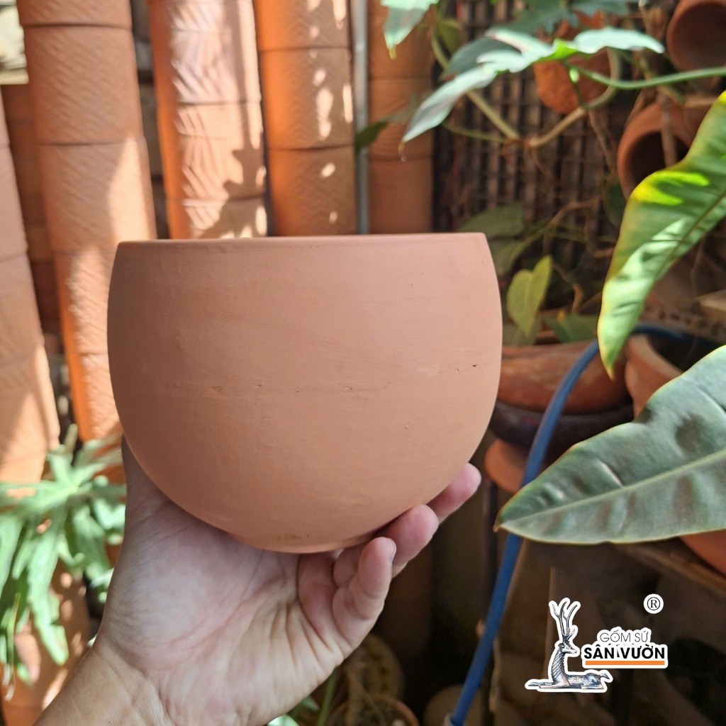 Chậu Gốm Đất Nung Dáng Trứng Tròn Trơn - Gốm Sứ Sân Vườn