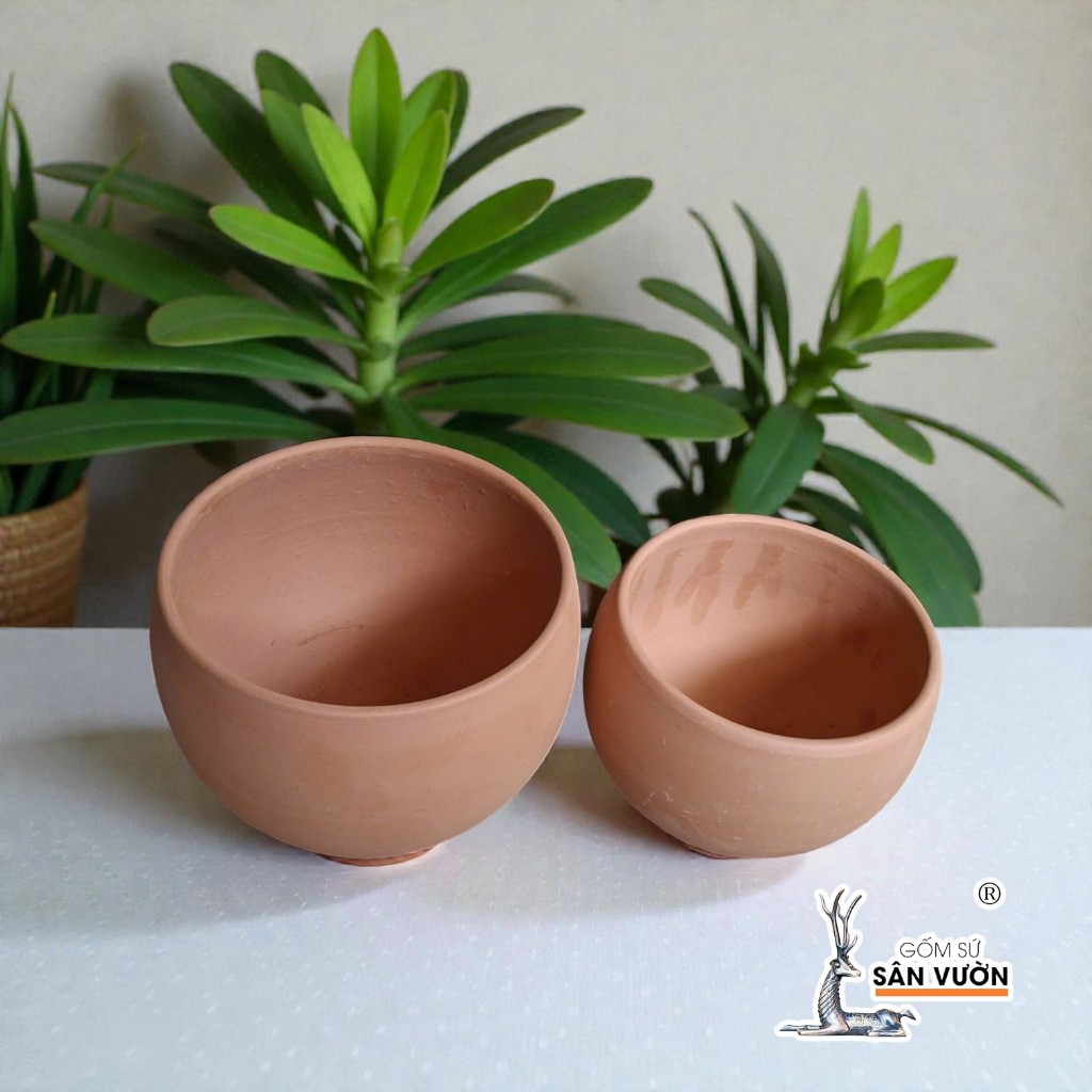Chậu Gốm Đất Nung Dáng Trứng Tròn Trơn - Gốm Sứ Sân Vườn