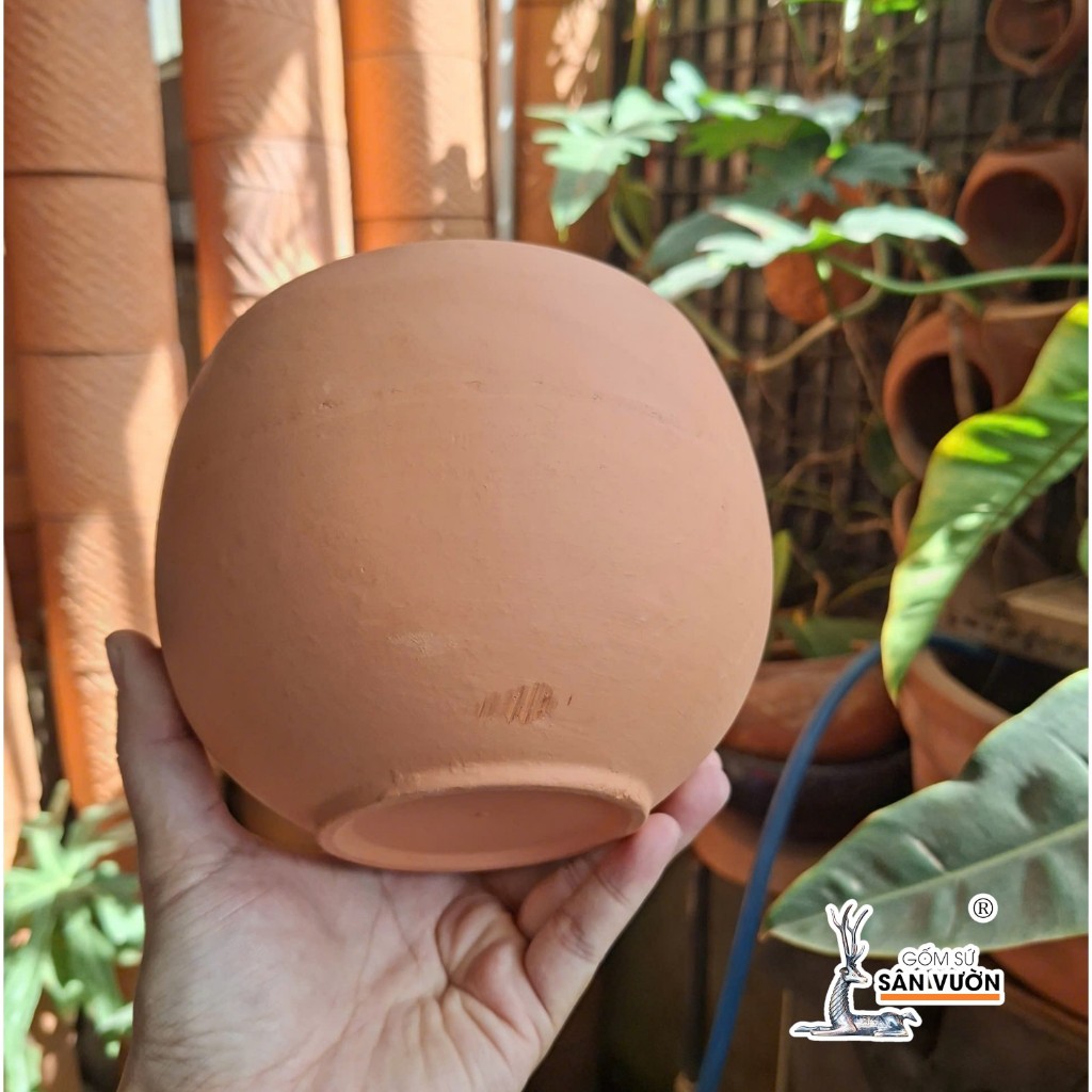 Chậu Gốm Đất Nung Dáng Trứng Tròn Trơn - Gốm Sứ Sân Vườn