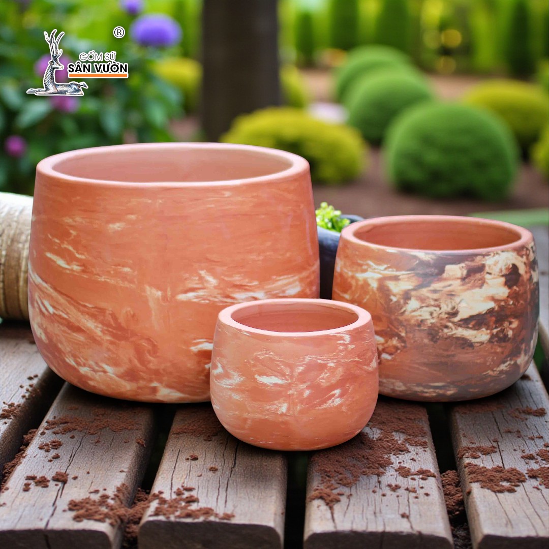 Bộ 3 chậu trứng đất loang