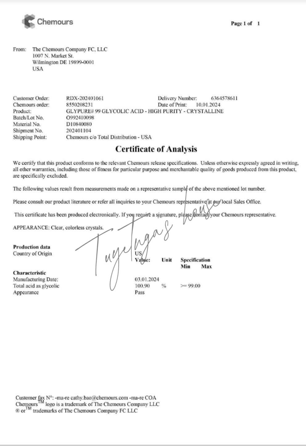 Axit glycolic của Mỹ Axit glycolic AHA axit trái cây