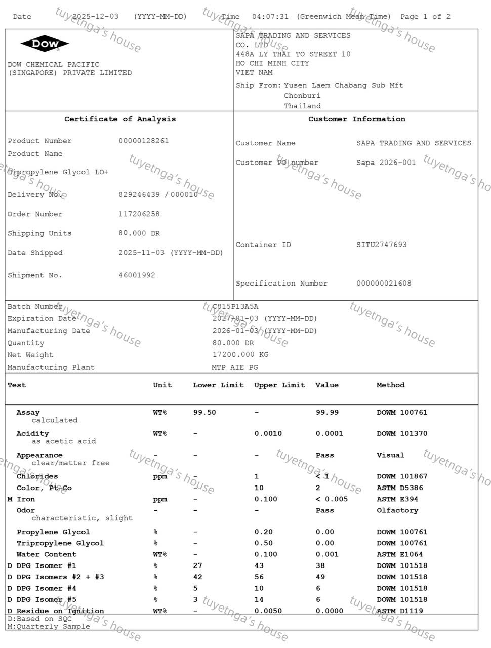 Dipropylene glycol (DPG) LO+