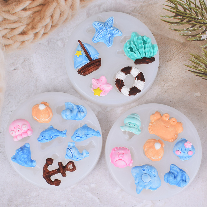 Khuôn silicon fondant hình vỏ sò sóng thuyền buồm sứa biển khuôn trang trí viền bánh sô cô la