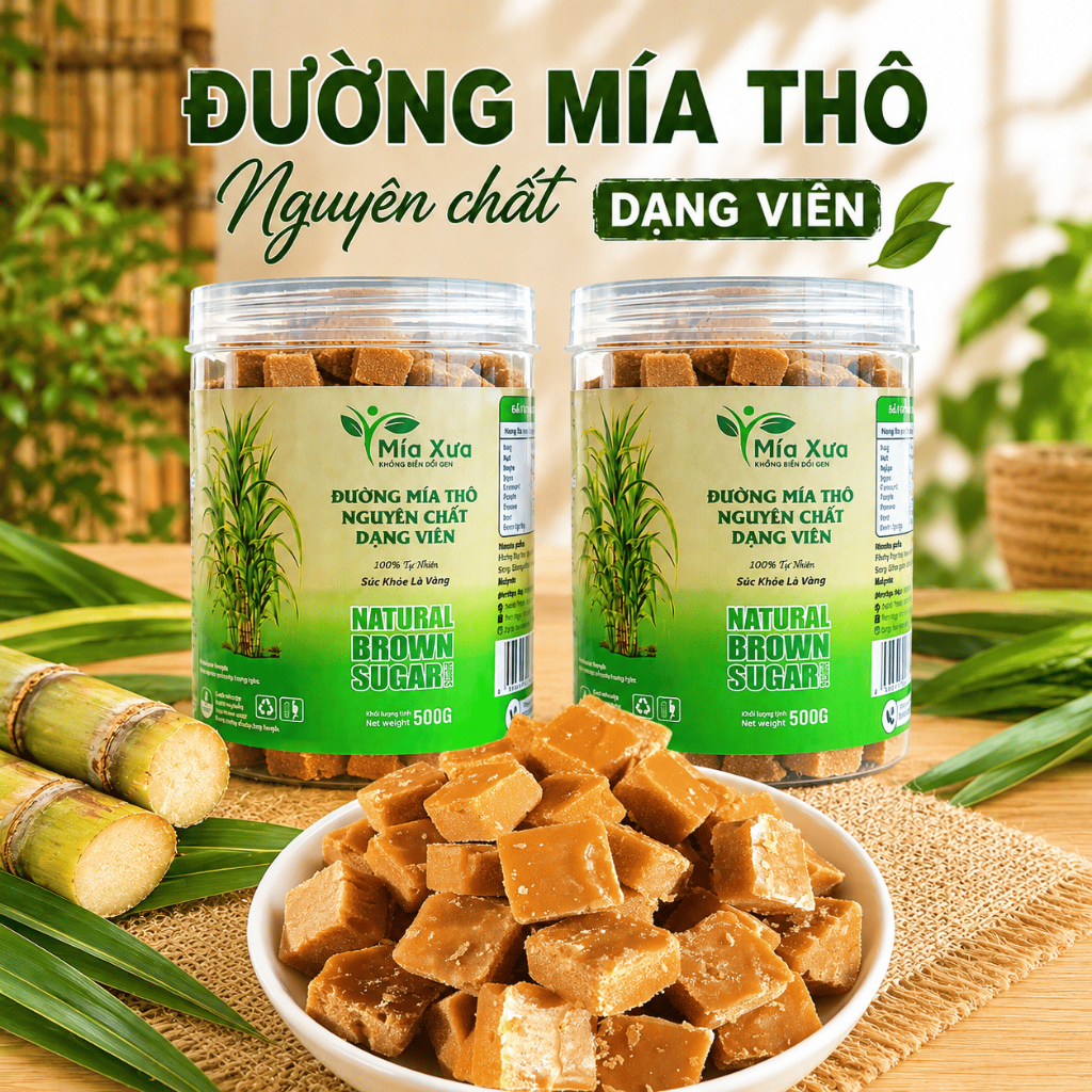 Combo 2 Hũ Đường Mía Thô Nguyên Chất Dạng Viên Mía Xưa 500g