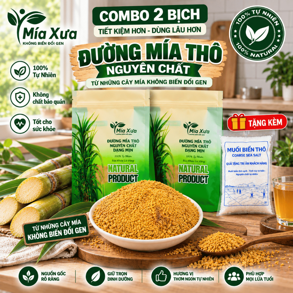Combo 2 Bịch Đường Mía Thô Nguyên Chất Mía Xưa 500g