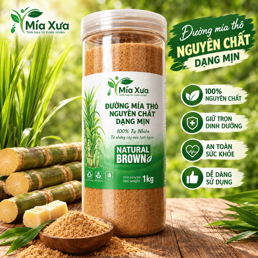 Đường Mía Thô Nguyên Chất Dạng Mịn Hũ 1Kg