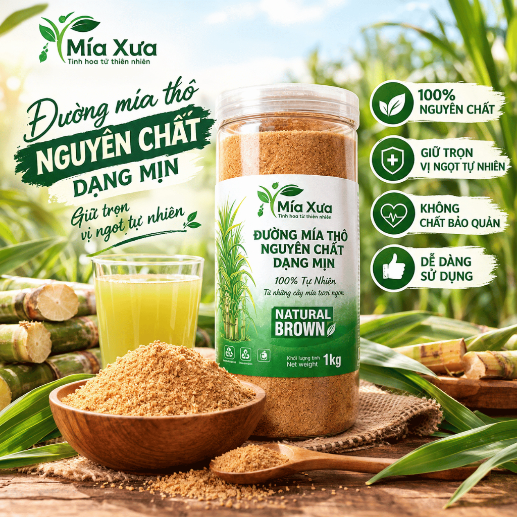 Đường Mía Thô Nguyên Chất Dạng Mịn Hũ 1Kg